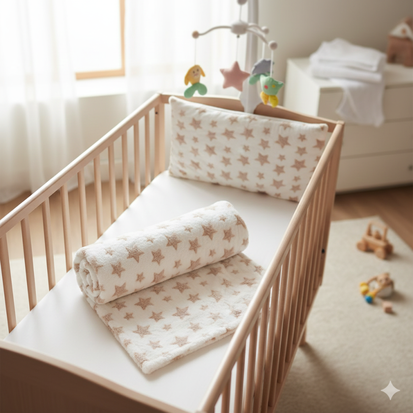 Покривка за бебешко легло - бяла - звезди - 70 х 100 см.