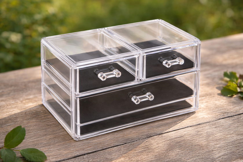 Органайзер за гримове - прозрачен - с 3 чекмеджета