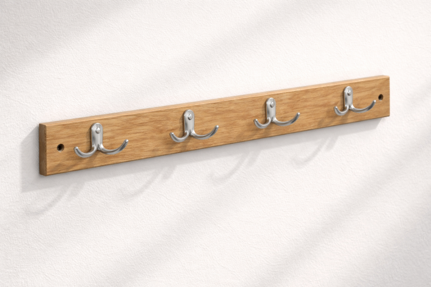 Дървена закачалка за стена с 4 кукички - Дъб - 50 x 1,2 x 7 см.