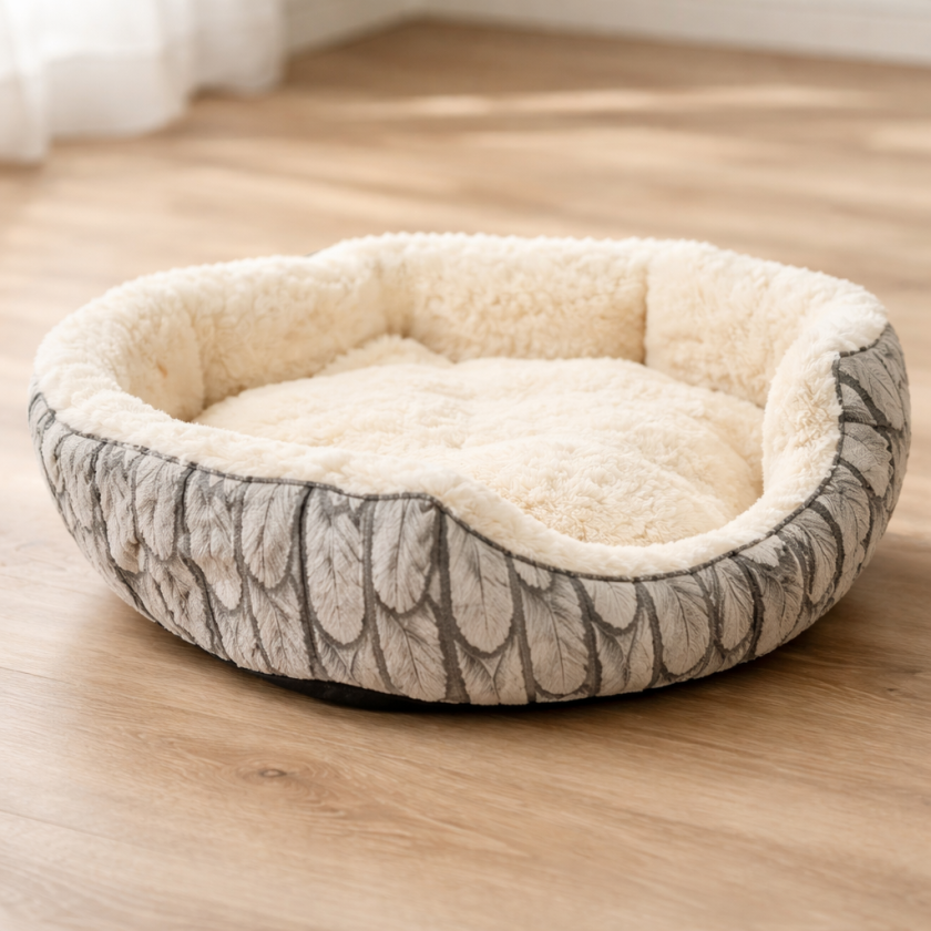 Кръгло пухкаво легло за куче в 3 размера - Бежов - 57 x 52 x 14 см.