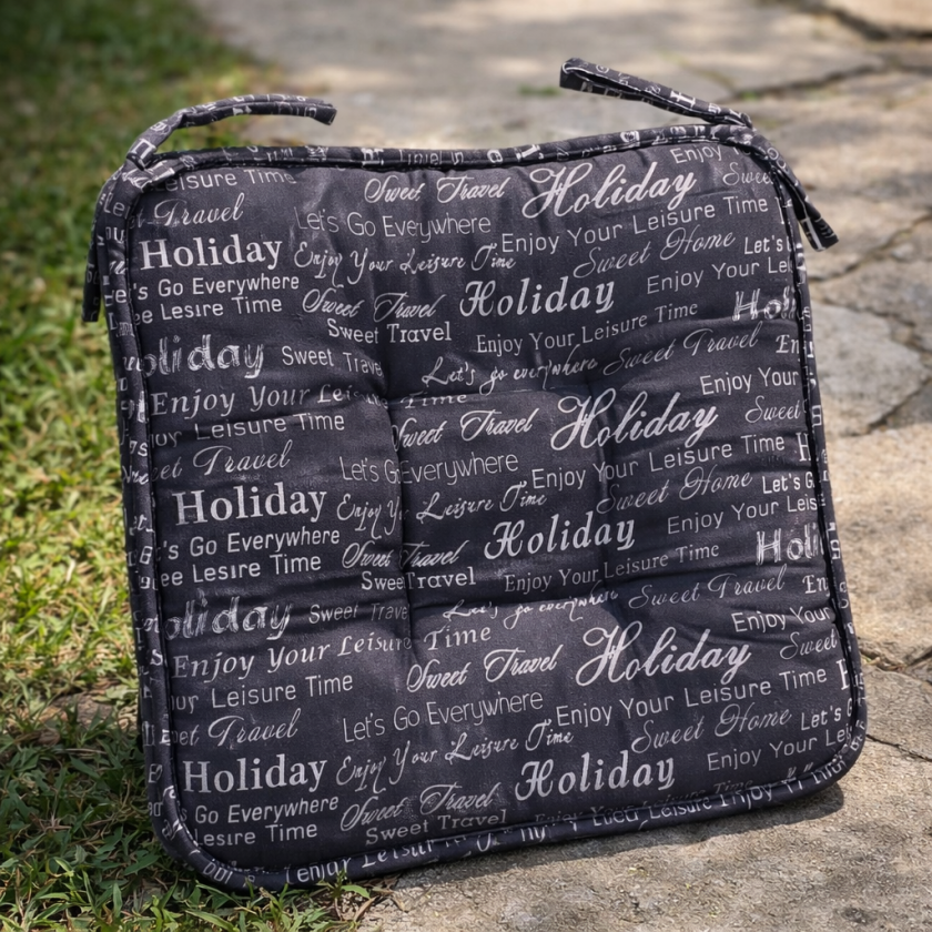 Декоративна възглавница за стол - графит - надписи - 38 х 38 см.