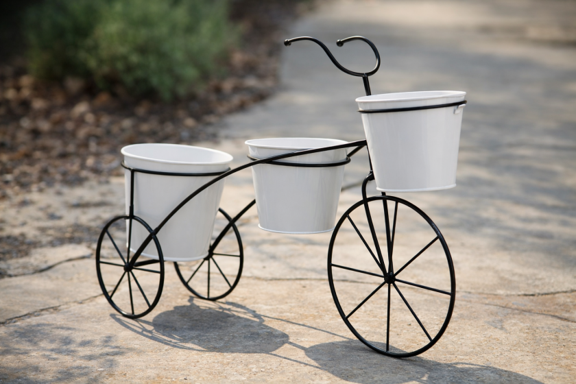 Поставка за 3 саксии - Черен Велосипед - 60 x 16 x 45 см.