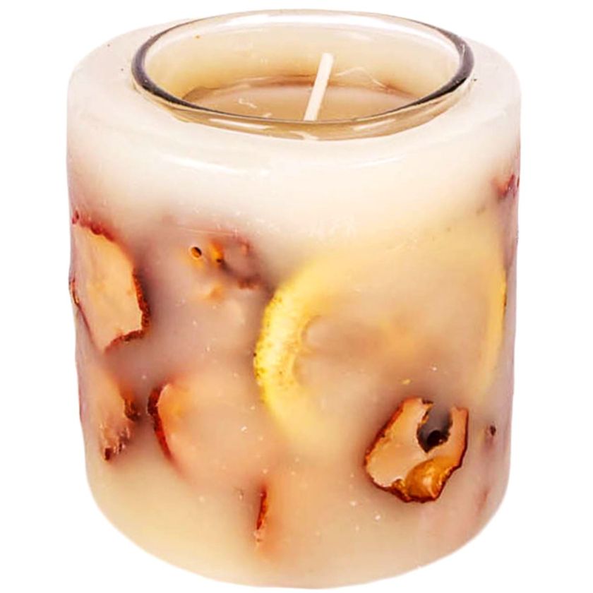 Свещ в чаша с плодове - слонова кост - 310 гр.