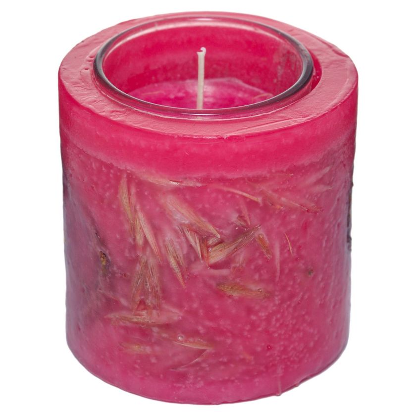 Свещ с житни класове розова + свещ в чаша - 280 гр.