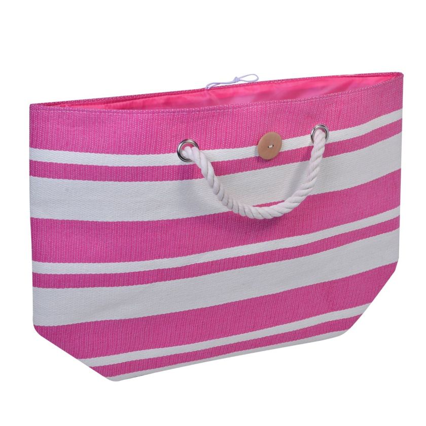 Плажна чанта - розово и бяло