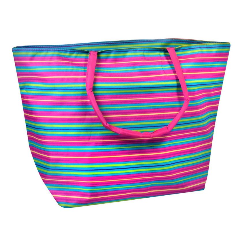 Плажна чанта - цветно райе + несесер