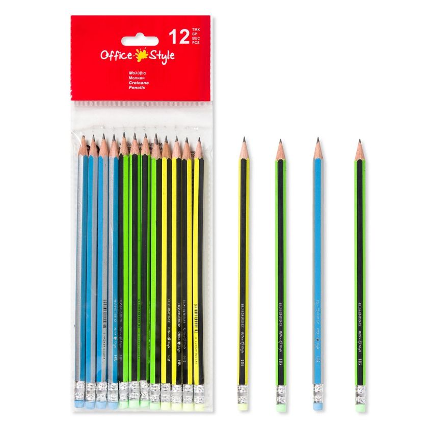 Моливи с гума - флуоресцентни цветове - 12 бр.