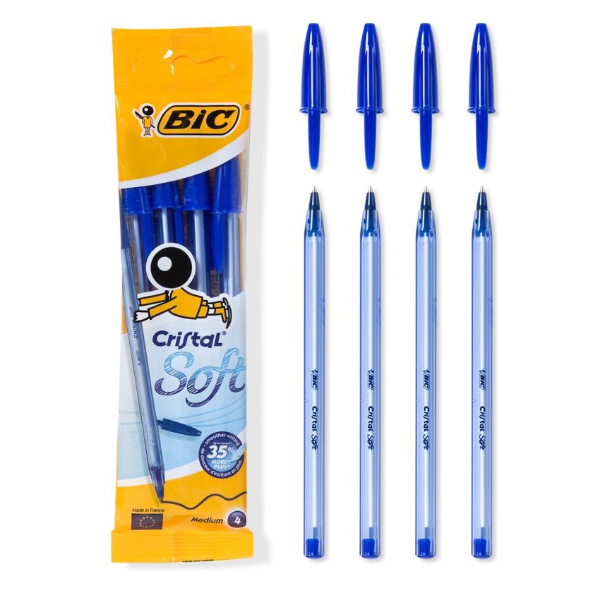Химикалки - сини - 4 бр. - BIC cristal soft