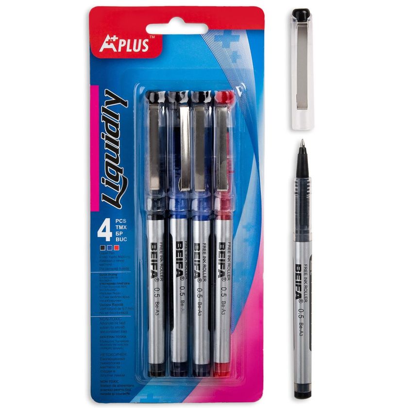 Химикалки - течно мастило - 3 цвята - 4 бр.