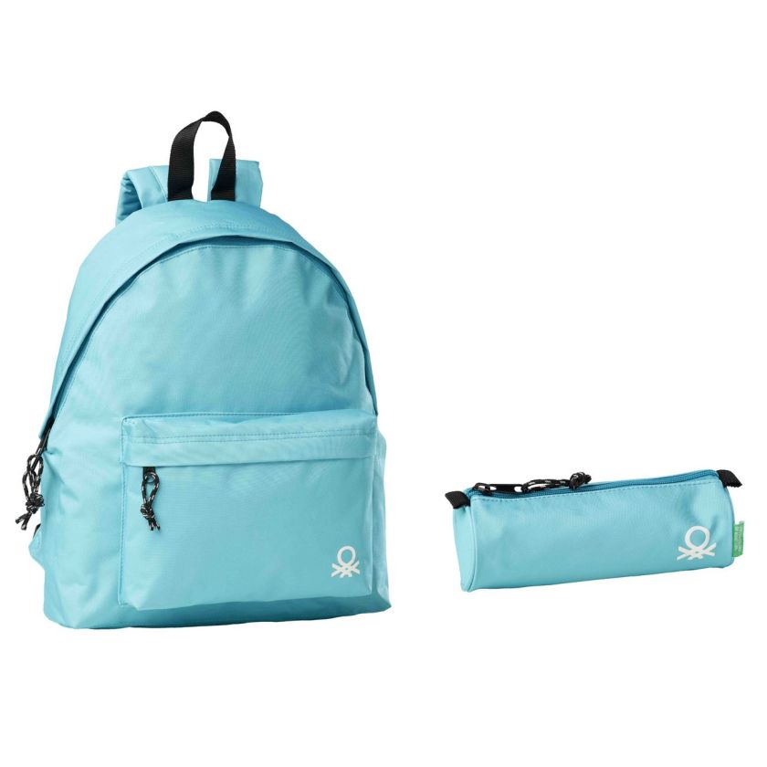 Чанта - ученическа - светло синя - Benetton + несесер