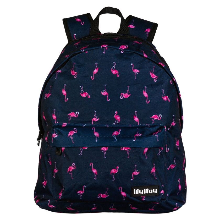 Чанта - ученическа - синя - фламинго - My way