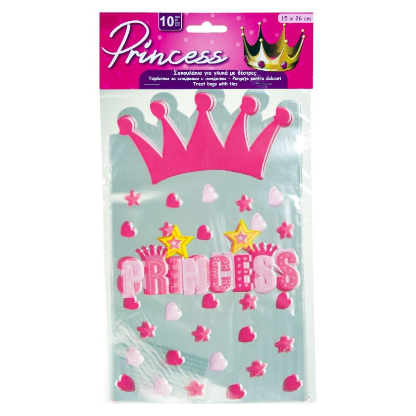 Торбички за сладкиши - с панделки - Princess - 10 бр.