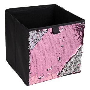 Кутия за дрехи - пайети - сребърно и розово - 25 x 25 x 25 см.