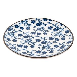 Порцеланова чиния - десертна - сини цветя - 15 см.