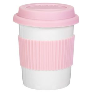 Порцеланова чаша - с капак - бяло и розово - 350 мл.