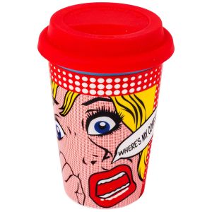 Порцеланова чаша - с капак - червена - комикс - 400 мл.
