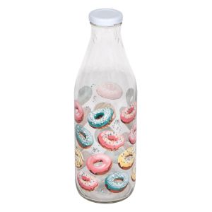 Стъклена бутилка за вода - Donuts - метална капачка - 1 л.