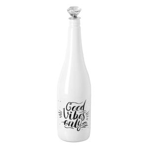 Стъклена бутилка за вода - бяла - запушалка - 1 л.