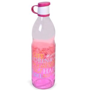 Стъклена бутилка за вода - розова - подвижна тапа - 1 л.