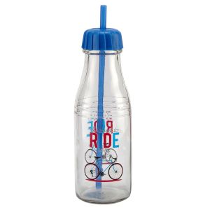 Стъклена бутилка - със  сламка - велосипед - 450 мл.