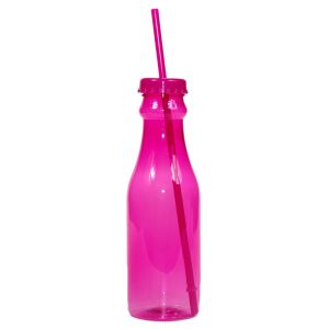Пластмасова бутилка - със сламка - розова - 500 мл.