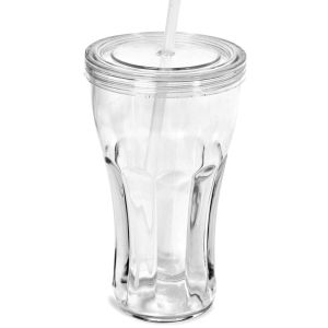 Пластмасова чаша - капак - сламка - прозрачна - 500 мл.