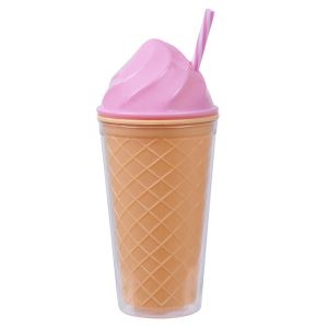 Пластмасова чаша - капак - сламка - ягодов сладолед - 450 мл.
