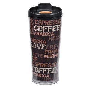 Пластмасова чаша за кафе - кафява - капак - 440 мл.
