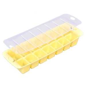 Форма за лед - пластмасова - жълта - с капак - 14 отделения