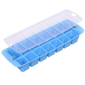 Форма за лед - пластмасова - синя - с капак - 14 отделения