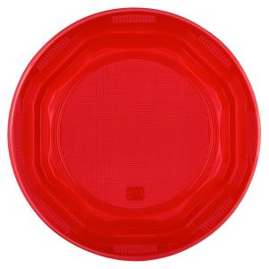 Кръгли чинии - пластмасови - червени - 26.5 см. - 8 бр.