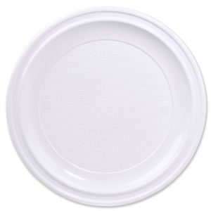 Кръгли чинии - пластмасови - бели - 28 см. - 10 бр.