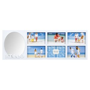 Рамка за 6 снимки - бяла + огледало - 65 x 23 см.