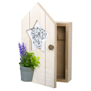 Къщичка за ключове - дървена - със саксия - 13 х 22 см.