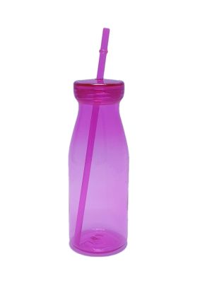 Пластмасова бутилка - със сламка - цикламена - 600 мл.