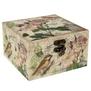 Декоративна кутия за съхранение - дървена - цветя - 14 х 14 см.