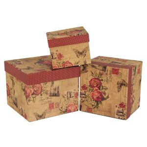 Декоративна кутия за съхранение - Vintage - цветя - 3 бр.