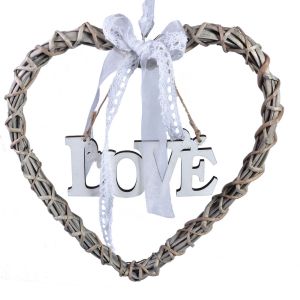Декоративно сърце - висящо - плетено - LOVE - 29 х 29 см.