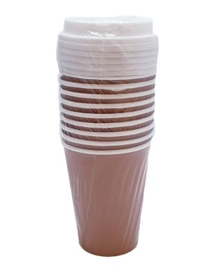 Чаши за топли напитки - картонени - с капак - кафяви - 360 мл. - 10 бр.