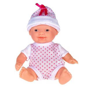 Кукла бебе - бяло на точки - 14 см.