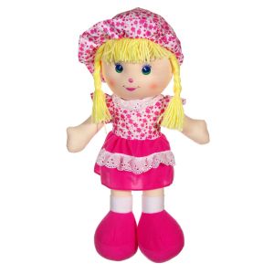 Текстилна кукла - момиче - цикламена - цветя - 45 см.