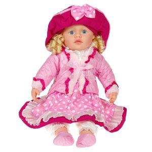 Кукла момиченце - розово и цикламено - ретро - 60 см.