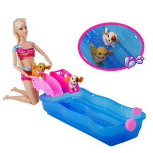 Кукла - манекен - с бански, басейн и 2 кученца - 30 см.