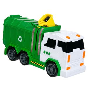 Камион за смет - бяло и зелено - със звук и светлини - 38.5 см.