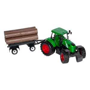 Трактор - зелен - с ремарке с дърва