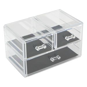 Органайзер за гримове - прозрачен - с 3 чекмеджета