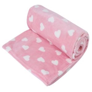 Покривка за бебешко легло - розова - сърца - 75 х 100 см.