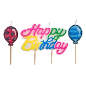Свещи за торта - Happy Birthday - балони - 3 бр.