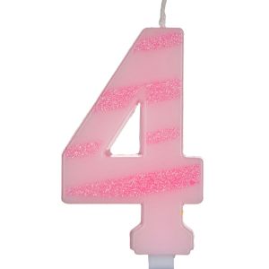 Свещ за торта - цифра 4 - розово райе