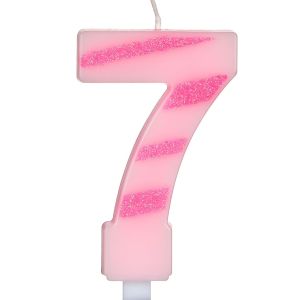 Свещ за торта - цифра 7 - розово райе